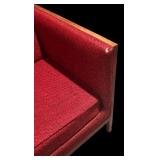LL - Vintage Mid Century Modern Red Upholstered Sofa with Wood Frame