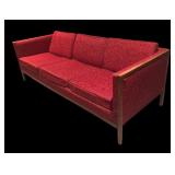 LL - Vintage Mid Century Modern Red Upholstered Sofa with Wood Frame