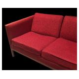 LL - Vintage Mid Century Modern Red Upholstered Sofa with Wood Frame