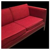 LL - Vintage Mid Century Modern Red Upholstered Sofa with Wood Frame