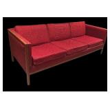 LL - Vintage Mid Century Modern Red Upholstered Sofa with Wood Frame