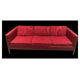 LL - Vintage Mid Century Modern Red Upholstered Sofa with Wood Frame