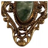 Vintage 12K Gold Filled Pendant Necklace with Green Stone