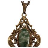 Vintage 12K Gold Filled Pendant Necklace with Green Stone