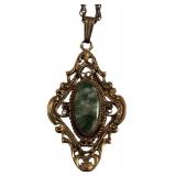 Vintage 12K Gold Filled Pendant Necklace with Green Stone