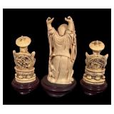 Set of 3 Asian Figurines with Buddha and Mandarins