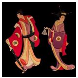 Pair of Asian Style Fabric Wall Decor Figures