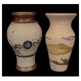 Pair of Handcrafted Pottery Vases with Artistic Designs