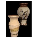 Pair of Handcrafted Pottery Vases with Artistic Designs