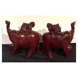 Pair of Wooden Carved Elephant Sculptures