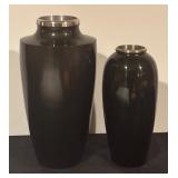 Set of 2 Japanese-Style Vases with Koi and Pagoda Design