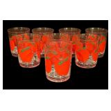 Vintage Edgar Watkins Apple Motif Acrylic Pitcher, 8 Glasses and Serving Trays
