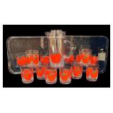 Vintage Edgar Watkins Apple Motif Acrylic Pitcher, 8 Glasses and Serving Trays