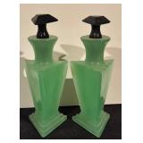 Vintage Art Deco Green and Black Glass Vanity Set
