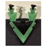 Vintage Art Deco Green and Black Glass Vanity Set