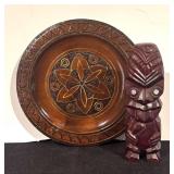 Vintage Wooden Plate and Carved Figurine