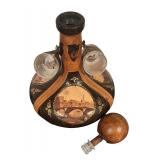 Vintage Leather Decanter with Glasses and Scenic Italy Design