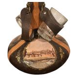 Vintage Leather Decanter with Glasses and Scenic Italy Design