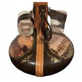 Vintage Leather Decanter with Glasses and Scenic Italy Design