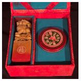 Lot of 2 Baoding Ball Sets and Asian Stone Seal Stamp