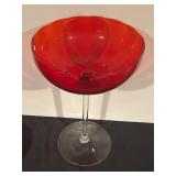 Set of 3 Vibrant Colored Glass Decor: Pedestal Bowl, Vase and Pitcher