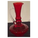 Set of 3 Vibrant Colored Glass Decor: Pedestal Bowl, Vase and Pitcher