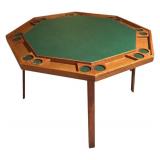 Vintage Octagonal Game Table with Green Felt Surface and Cup Holders