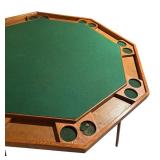 Vintage Octagonal Game Table with Green Felt Surface and Cup Holders