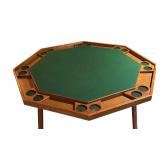 Vintage Octagonal Game Table with Green Felt Surface and Cup Holders