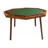 Vintage Octagonal Game Table with Green Felt Surface and Cup Holders