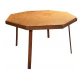 Vintage Octagonal Game Table with Green Felt Surface and Cup Holders