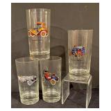 Set of 4 Vintage Car Motif Highball Glasses