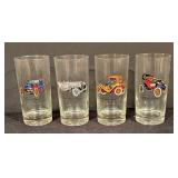 Set of 4 Vintage Car Motif Highball Glasses