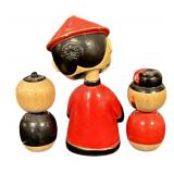 Set of 3 Asian Style Figurines including Kokeshi Dolls