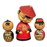 Set of 3 Asian Style Figurines including Kokeshi Dolls