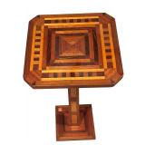 Inlaid Wooden Accent Table with Geometric Design