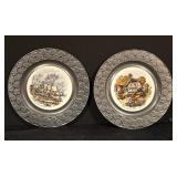 Set of 2 Vintage Currier & Ives Carson Pewter Plates