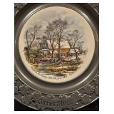 Set of 2 Vintage Currier & Ives Carson Pewter Plates
