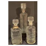 Set of 3 Vintage Crystal and Glass Decanters Assorted Styles