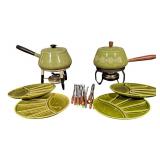 Vintage Fondue Set with Fondue Pots, Plates and Skewers