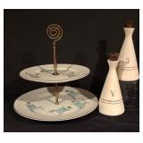 Vintage Two-Tier Serving Tray with Oil and Vinegar Cruets