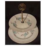 Vintage Two-Tier Serving Tray with Oil and Vinegar Cruets