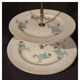 Vintage Two-Tier Serving Tray with Oil and Vinegar Cruets