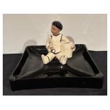 Vintage Ceramic Serving Tray with Asian-Inspired Figurine