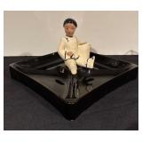 Vintage Ceramic Serving Tray with Asian-Inspired Figurine