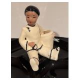 Vintage Ceramic Serving Tray with Asian-Inspired Figurine