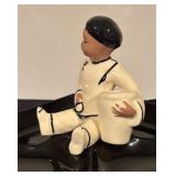 Vintage Ceramic Serving Tray with Asian-Inspired Figurine