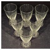 Set of 6 Vintage Clear Glass Goblets with Decorative Bubble Base