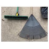 Yard Tool Collection with Shovels, Rakes, and Broom