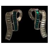 Trifari Silver Tone Necklace, Bracelet and Clip-On Earrings Set with Green and Clear Rhinestones